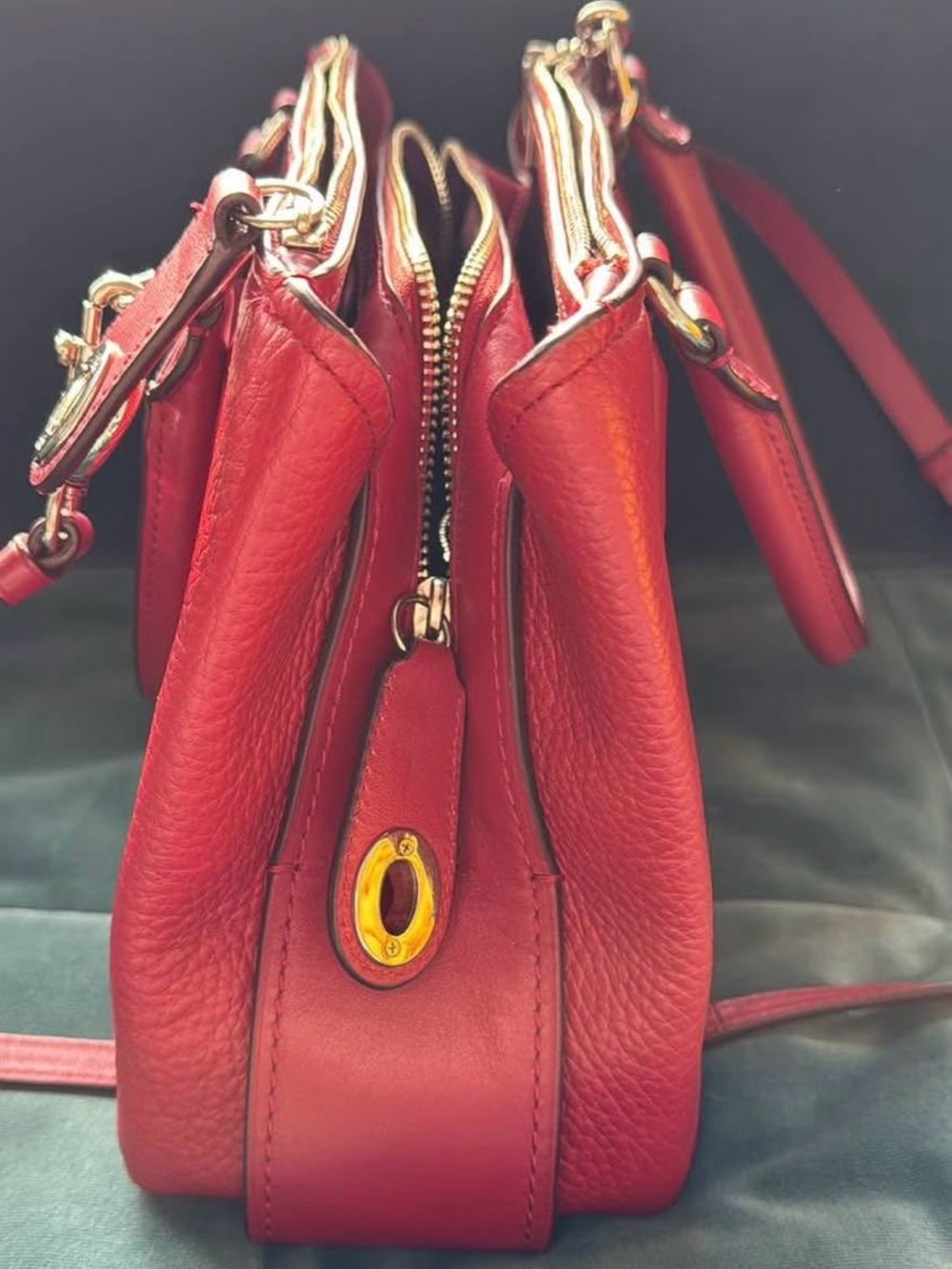Coach Red Pebbled Leather Satchel with Detachable Strap - Picture 9 of 9